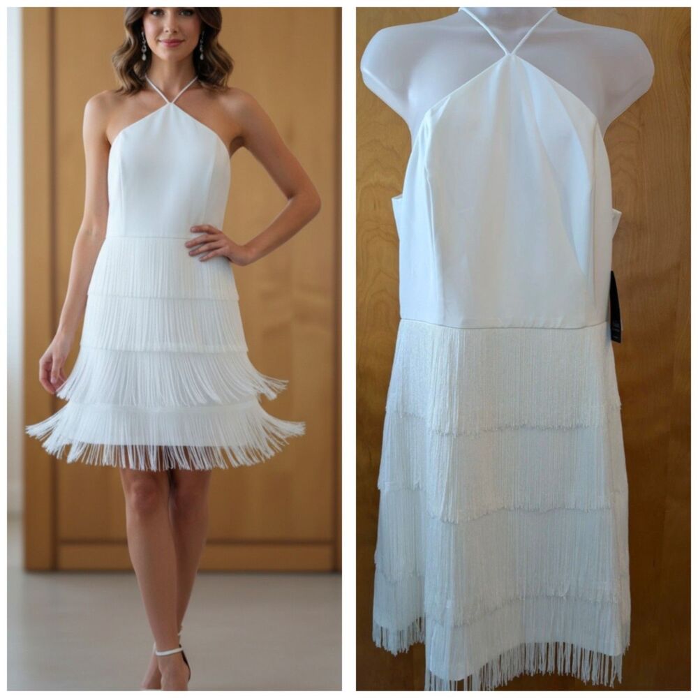 New Size 8 Ivory Fringe Costal Cowgirl Dress Country Core By Aidan Mattox 295$